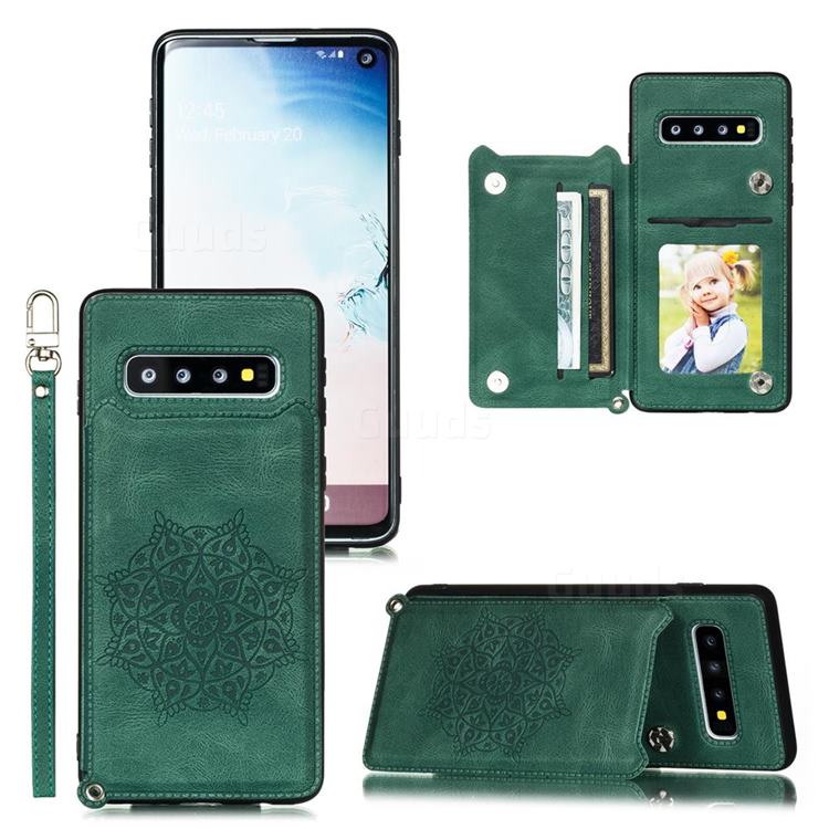 Luxury Mandala Multi-function Magnetic Card Slots Stand Leather Back Cover for Samsung Galaxy S10 (6.1 inch) - Green