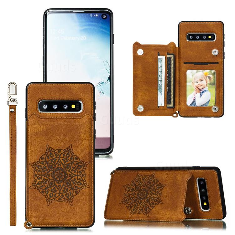 Luxury Mandala Multi-function Magnetic Card Slots Stand Leather Back Cover for Samsung Galaxy S10 (6.1 inch) - Brown