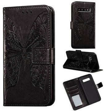 Intricate Embossing Vivid Butterfly Leather Wallet Case for Samsung Galaxy S10 (6.1 inch) - Black