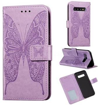 Intricate Embossing Vivid Butterfly Leather Wallet Case for Samsung Galaxy S10 (6.1 inch) - Purple