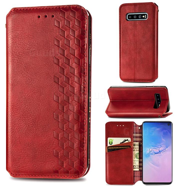 Ultra Slim Fashion Business Card Magnetic Automatic Suction Leather Flip Cover for Samsung Galaxy S10 (6.1 inch) - Red