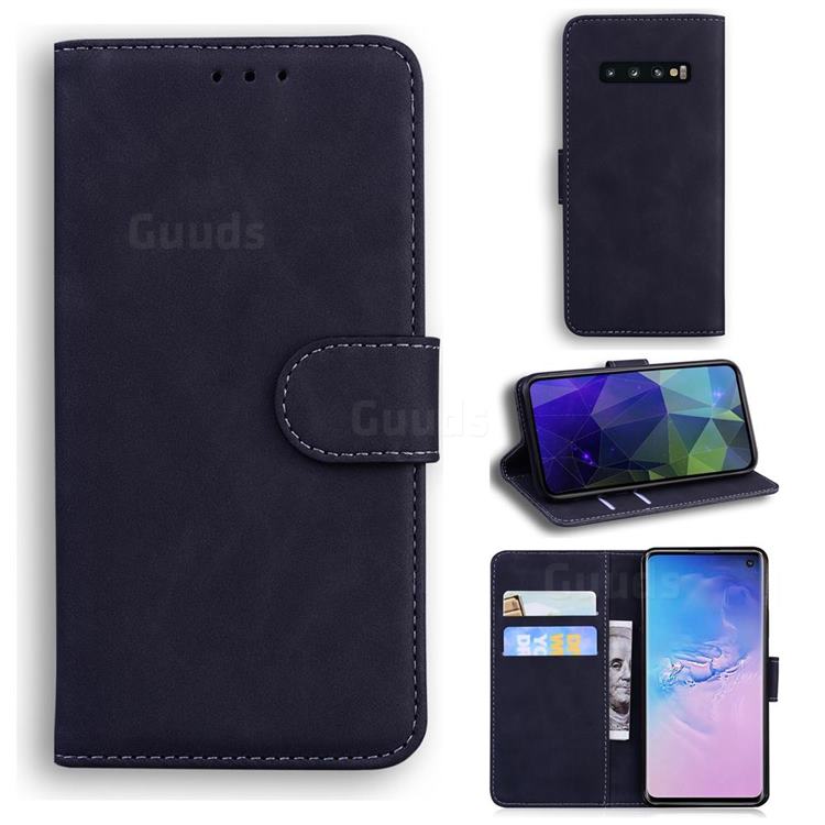 Retro Classic Skin Feel Leather Wallet Phone Case for Samsung Galaxy S10 (6.1 inch) - Black
