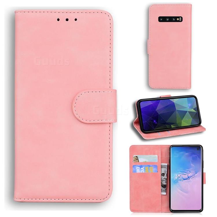 Retro Classic Skin Feel Leather Wallet Phone Case for Samsung Galaxy S10 (6.1 inch) - Pink