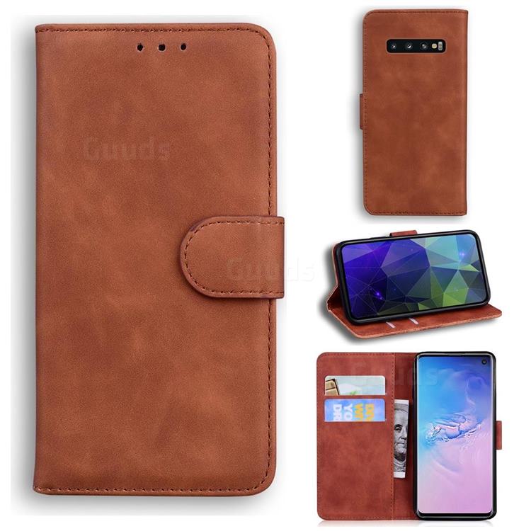 Retro Classic Skin Feel Leather Wallet Phone Case for Samsung Galaxy S10 (6.1 inch) - Brown