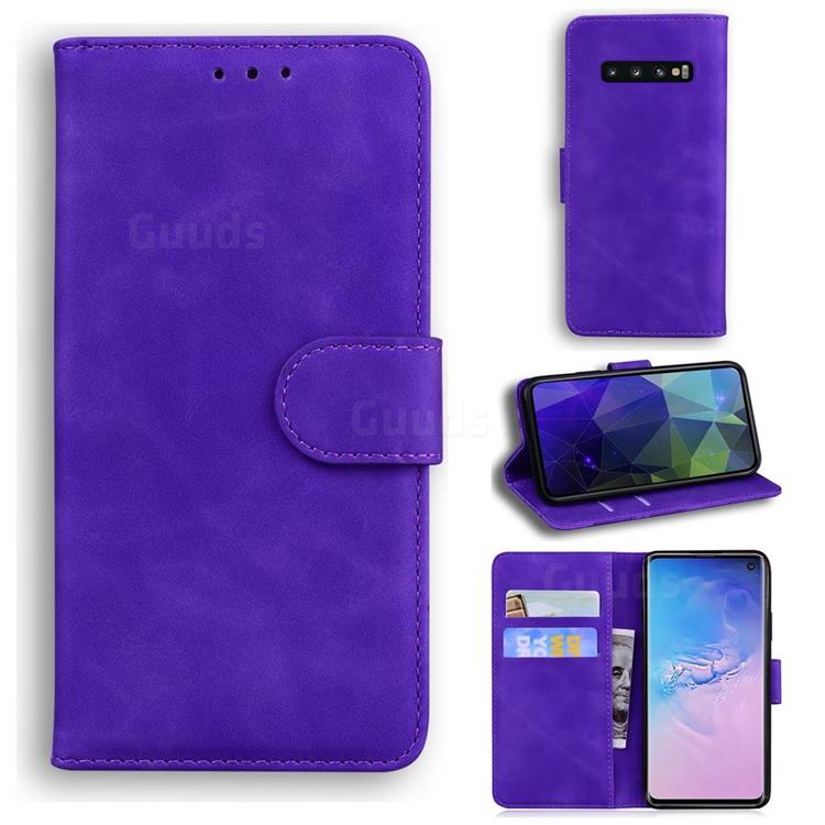 Retro Classic Skin Feel Leather Wallet Phone Case for Samsung Galaxy S10 (6.1 inch) - Purple