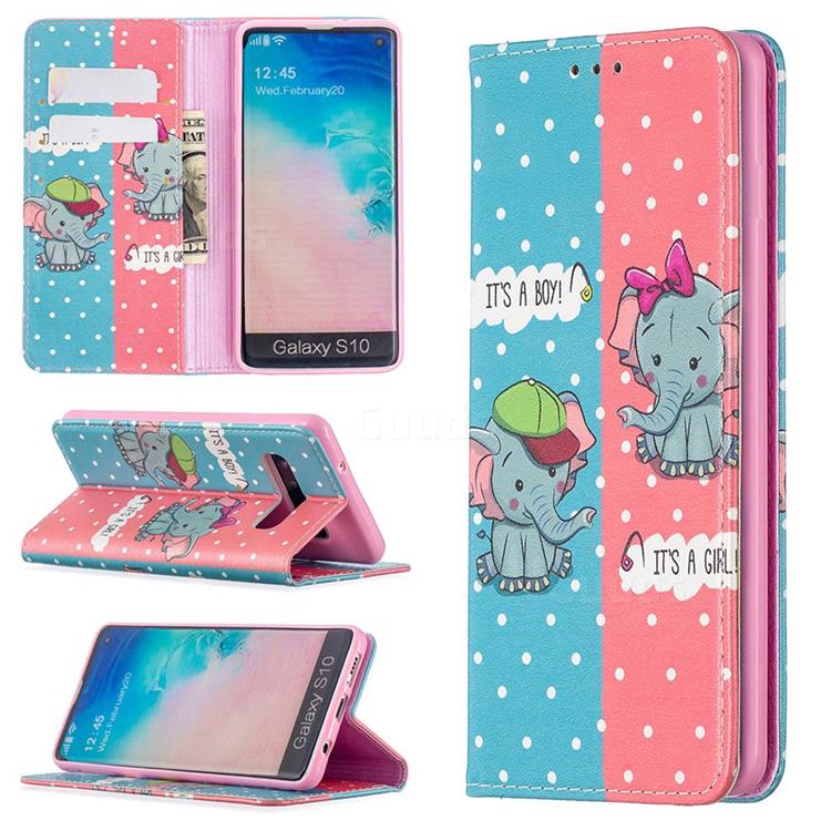 Elephant Boy and Girl Slim Magnetic Attraction Wallet Flip Cover for Samsung Galaxy S10 (6.1 inch)