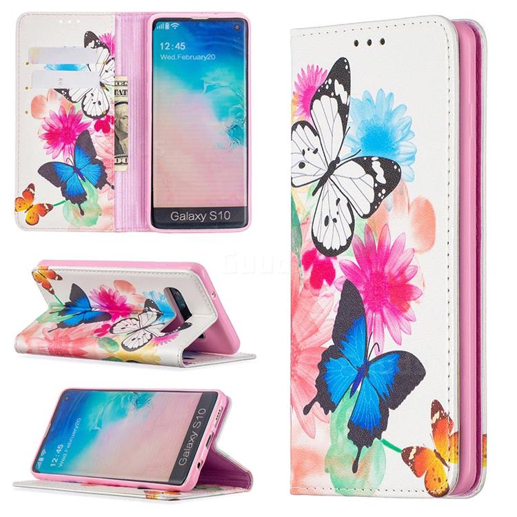 Flying Butterflies Slim Magnetic Attraction Wallet Flip Cover for Samsung Galaxy S10 (6.1 inch)