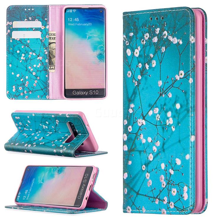 Plum Blossom Slim Magnetic Attraction Wallet Flip Cover for Samsung Galaxy S10 (6.1 inch)