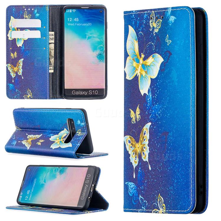 Gold Butterfly Slim Magnetic Attraction Wallet Flip Cover for Samsung Galaxy S10 (6.1 inch)