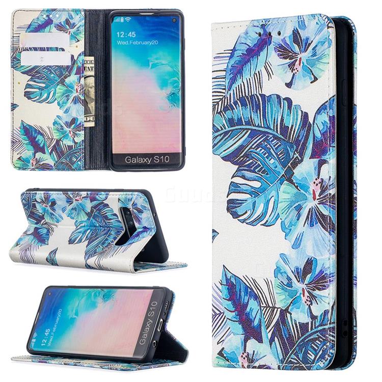 Blue Leaf Slim Magnetic Attraction Wallet Flip Cover for Samsung Galaxy S10 (6.1 inch)