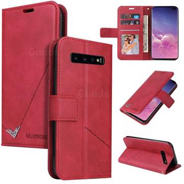 GQ.UTROBE Right Angle Silver Pendant Leather Wallet Phone Case for Samsung Galaxy S10 (6.1 inch) - Red