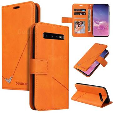 GQ.UTROBE Right Angle Silver Pendant Leather Wallet Phone Case for Samsung Galaxy S10 (6.1 inch) - Orange