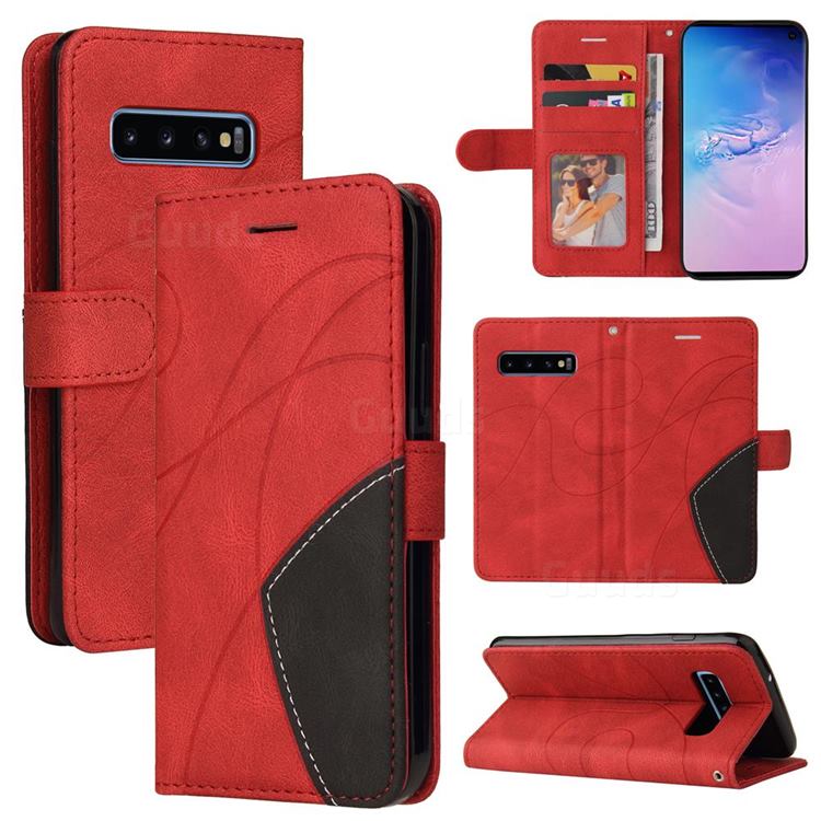 Luxury Two-color Stitching Leather Wallet Case Cover for Samsung Galaxy S10 (6.1 inch) - Red