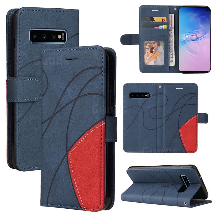 Luxury Two-color Stitching Leather Wallet Case Cover for Samsung Galaxy S10 (6.1 inch) - Blue
