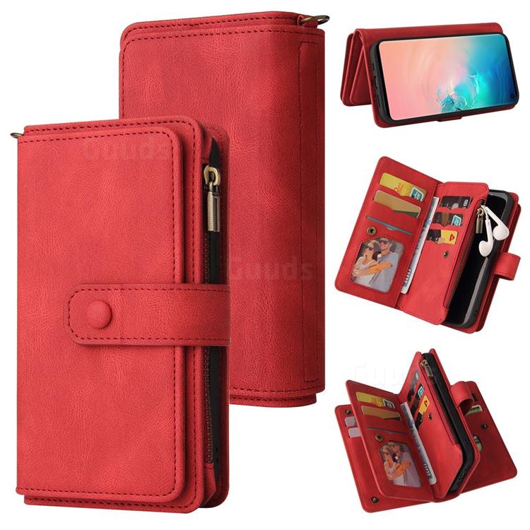 Luxury Multi-functional Zipper Wallet Leather Phone Case Cover for Samsung Galaxy S10 (6.1 inch) - Red