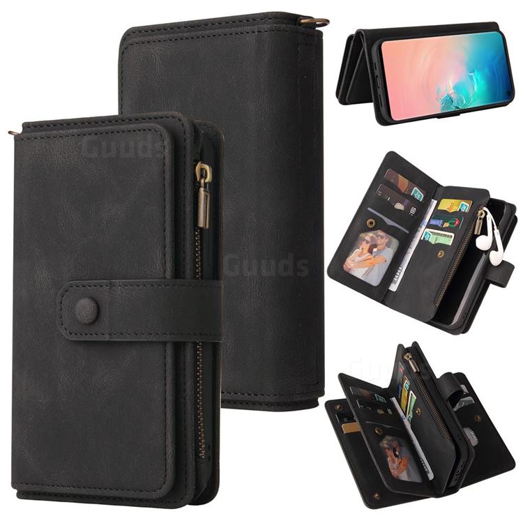 Luxury Multi-functional Zipper Wallet Leather Phone Case Cover for Samsung Galaxy S10 (6.1 inch) - Black