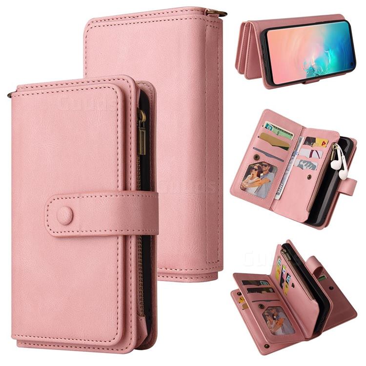 Luxury Multi-functional Zipper Wallet Leather Phone Case Cover for Samsung Galaxy S10 (6.1 inch) - Pink