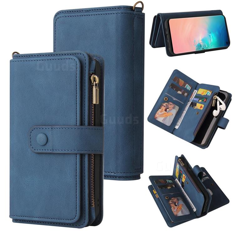 Luxury Multi-functional Zipper Wallet Leather Phone Case Cover for Samsung Galaxy S10 (6.1 inch) - Blue
