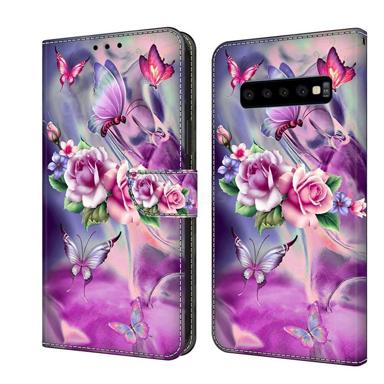 Flower Butterflies Crystal PU Leather Protective Wallet Case Cover for Samsung Galaxy S10 (6.1 inch)