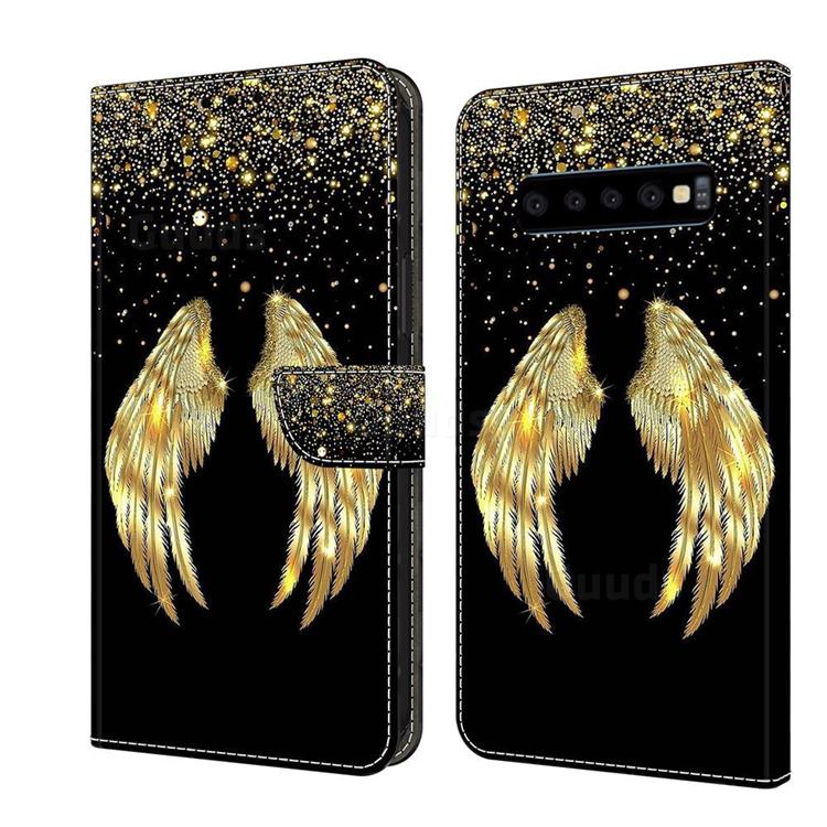 Golden Angel Wings Crystal PU Leather Protective Wallet Case Cover for Samsung Galaxy S10 (6.1 inch)