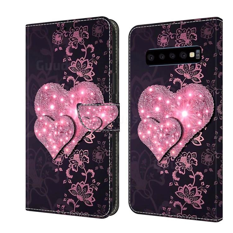 Lace Heart Crystal PU Leather Protective Wallet Case Cover for Samsung Galaxy S10 (6.1 inch)