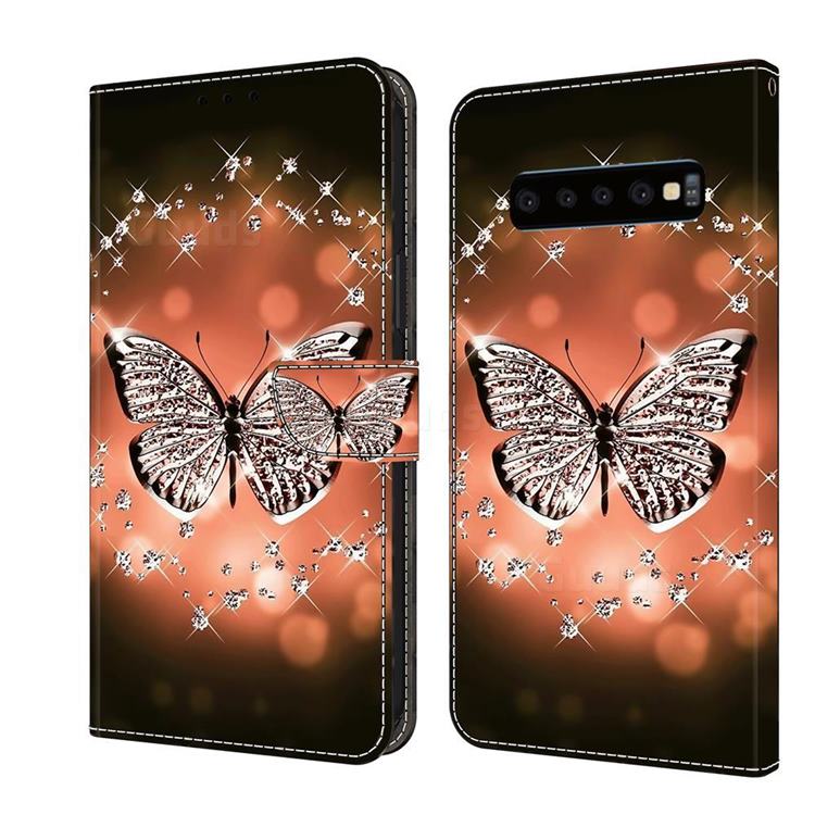 Crystal Butterfly Crystal PU Leather Protective Wallet Case Cover for Samsung Galaxy S10 (6.1 inch)