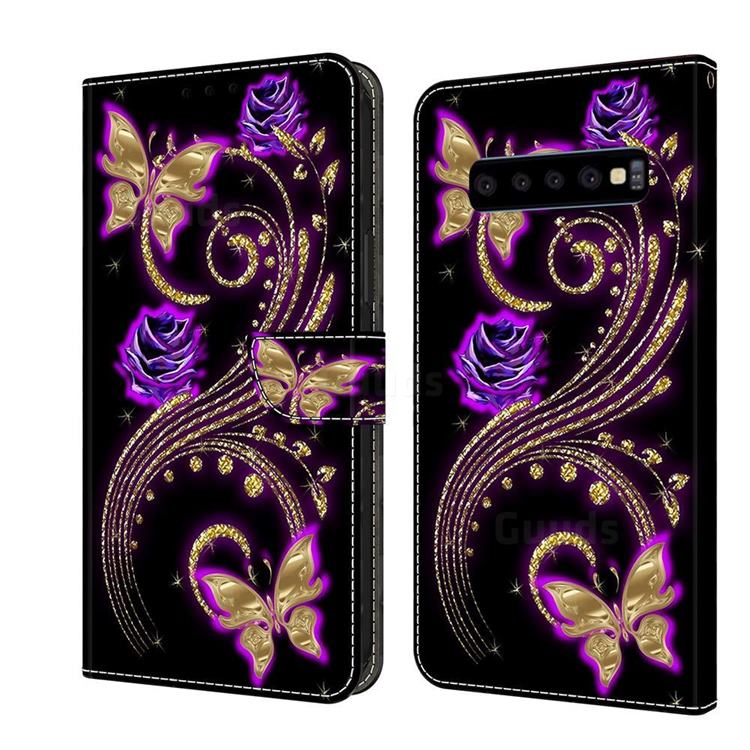 Purple Flower Butterfly Crystal PU Leather Protective Wallet Case Cover for Samsung Galaxy S10 (6.1 inch)