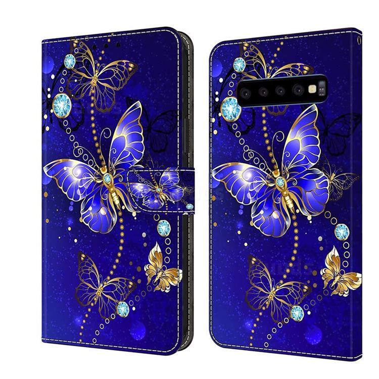 Blue Diamond Butterfly Crystal PU Leather Protective Wallet Case Cover for Samsung Galaxy S10 (6.1 inch)