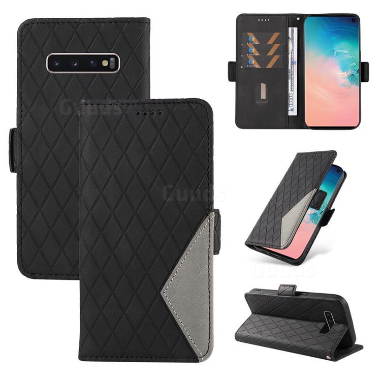 Grid Pattern Splicing Protective Wallet Case Cover for Samsung Galaxy S10 (6.1 inch) - Black