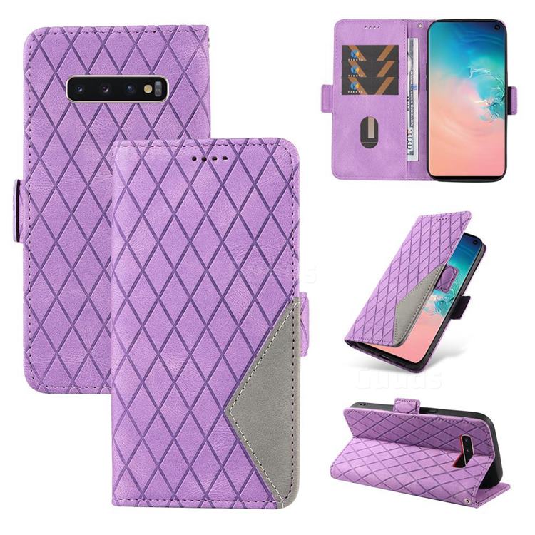 Grid Pattern Splicing Protective Wallet Case Cover for Samsung Galaxy S10 (6.1 inch) - Purple