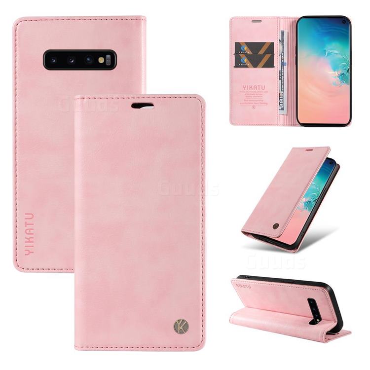 YIKATU Litchi Card Magnetic Automatic Suction Leather Flip Cover for Samsung Galaxy S10 (6.1 inch) - Pink