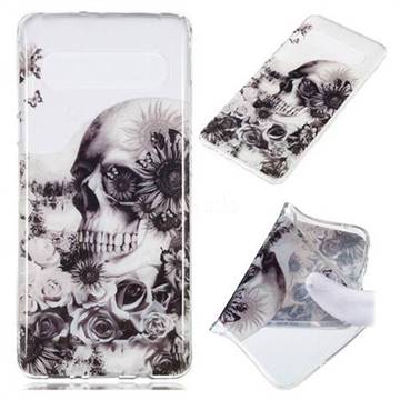 Black Flower Skull Super Clear Soft TPU Back Cover for Samsung Galaxy S10 5G (6.7 inch)