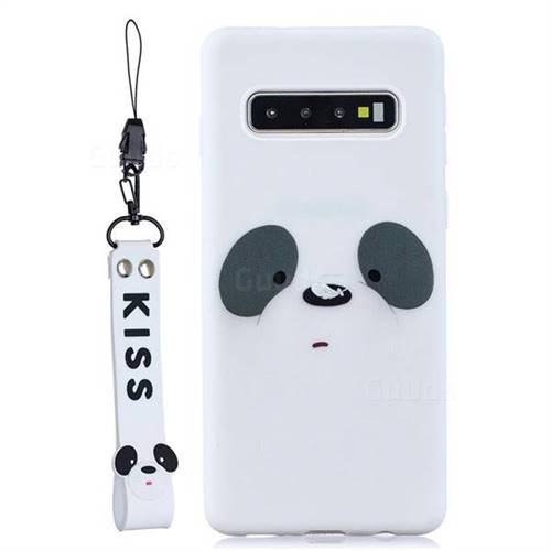 White Feather Panda Soft Kiss Candy Hand Strap Silicone Case for Samsung Galaxy S10 5G (6.7 inch)