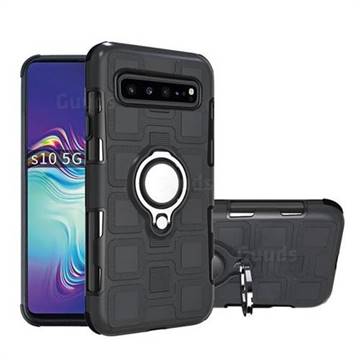Ice Cube Shockproof PC + Silicon Invisible Ring Holder Phone Case for Samsung Galaxy S10 5G (6.7 inch) - Black