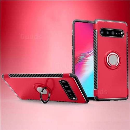Armor Anti Drop Carbon PC + Silicon Invisible Ring Holder Phone Case for Samsung Galaxy S10 5G (6.7 inch) - Red