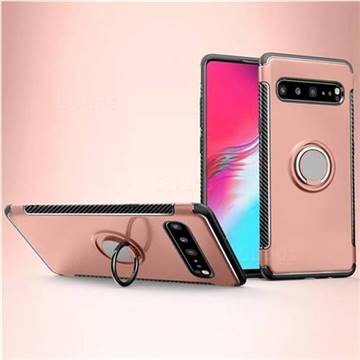 Armor Anti Drop Carbon PC + Silicon Invisible Ring Holder Phone Case for Samsung Galaxy S10 5G (6.7 inch) - Rose Gold