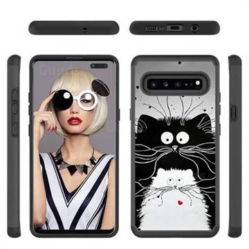 Black and White Cat Shock Absorbing Hybrid Defender Rugged Phone Case Cover for Samsung Galaxy S10 5G (6.7 inch)