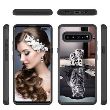 Cat and Tiger Shock Absorbing Hybrid Defender Rugged Phone Case Cover for Samsung Galaxy S10 5G (6.7 inch)