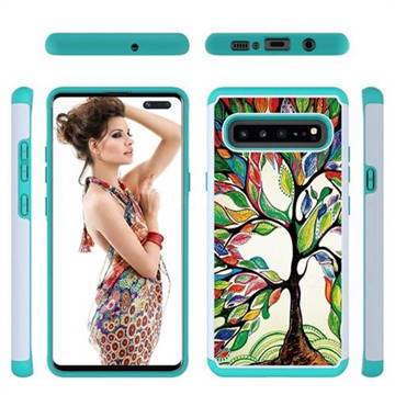 Multicolored Tree Shock Absorbing Hybrid Defender Rugged Phone Case Cover for Samsung Galaxy S10 5G (6.7 inch)