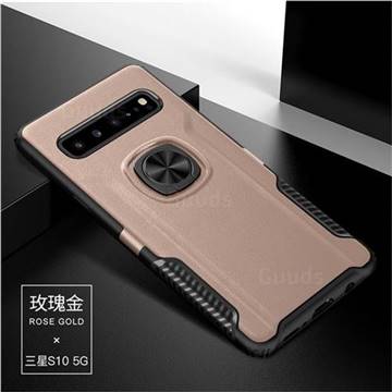 Knight Armor Anti Drop PC + Silicone Invisible Ring Holder Phone Cover for Samsung Galaxy S10 5G (6.7 inch) - Rose Gold