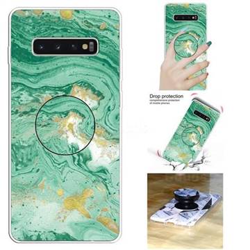 Dark Green Marble Pop Stand Holder Varnish Phone Cover for Samsung Galaxy S10 5G (6.7 inch)