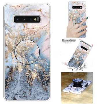 Golden Gray Marble Pop Stand Holder Varnish Phone Cover for Samsung Galaxy S10 5G (6.7 inch)
