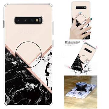 Black White Marble Pop Stand Holder Varnish Phone Cover for Samsung Galaxy S10 5G (6.7 inch)