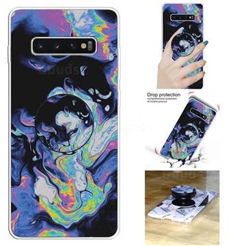 Black Purple Marble Pop Stand Holder Varnish Phone Cover for Samsung Galaxy S10 5G (6.7 inch)