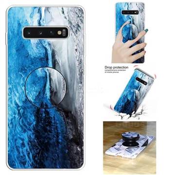 Dark Blue Marble Pop Stand Holder Varnish Phone Cover for Samsung Galaxy S10 5G (6.7 inch)