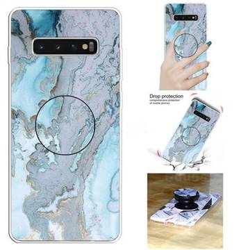 Silver Blue Marble Pop Stand Holder Varnish Phone Cover for Samsung Galaxy S10 5G (6.7 inch)
