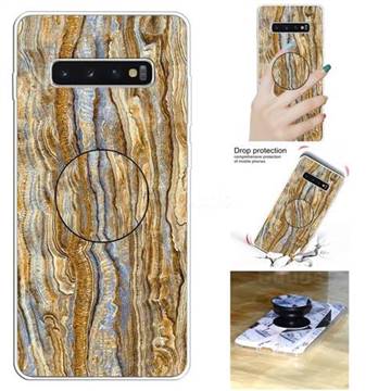 Brown Golden Marble Pop Stand Holder Varnish Phone Cover for Samsung Galaxy S10 5G (6.7 inch)