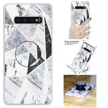 Triangle Marble Pop Stand Holder Varnish Phone Cover for Samsung Galaxy S10 5G (6.7 inch)