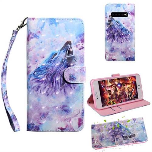 Roaring Wolf 3D Painted Leather Wallet Case for Samsung Galaxy S10 5G (6.7 inch)