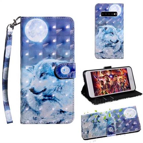 Moon Wolf 3D Painted Leather Wallet Case for Samsung Galaxy S10 5G (6.7 inch)